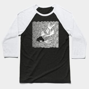 Koi Fish Great Wave Tattoo V2 Wht Baseball T-Shirt